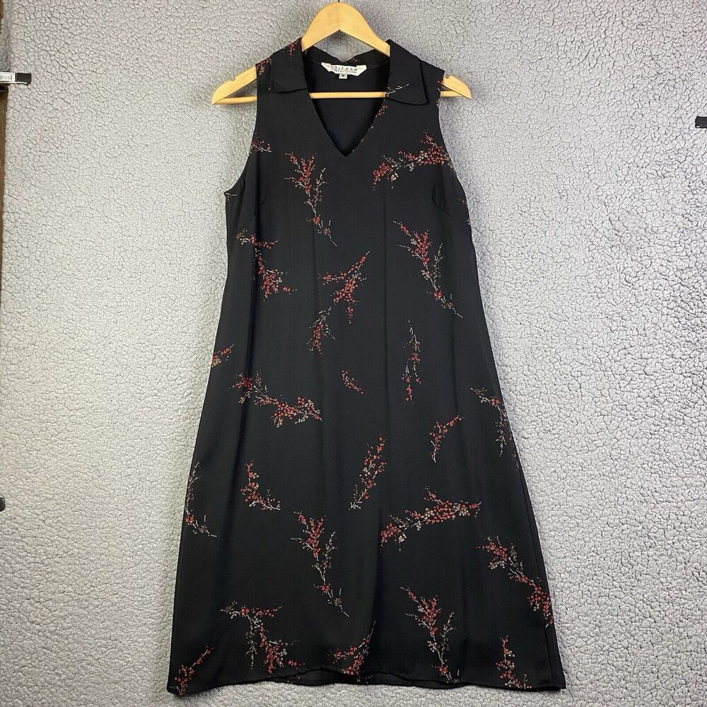 VTG John Paul Richard Midi dress black floral M Uniform sleeveless 90s USA Made‎